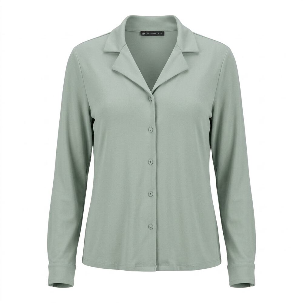 Adrianna Papell Green Long Sleeve Button Up Blouse Women See Measurements